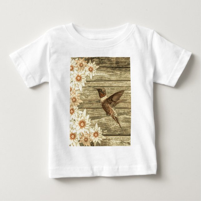 Camiseta Para Bebê Barão-bico-branco-margarida francesa-beija-flor (Frente)