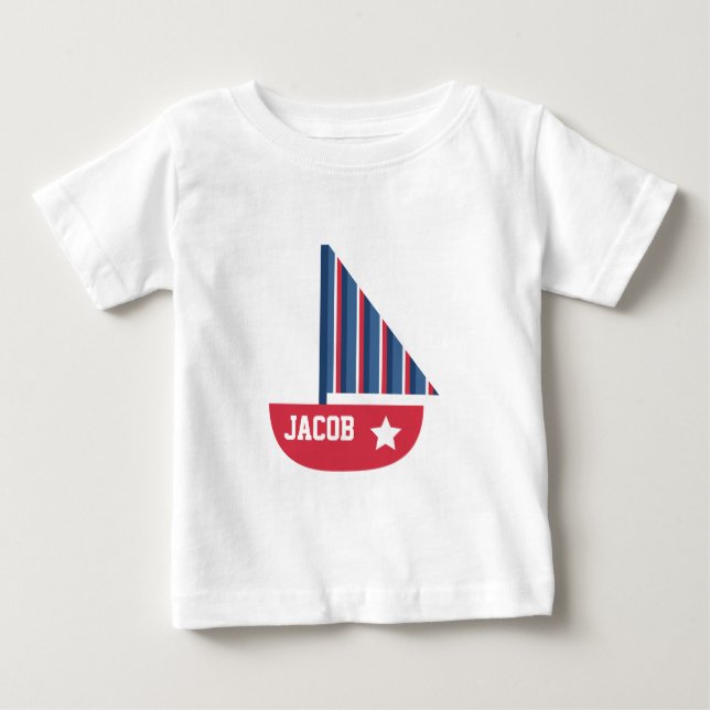 Camiseta Para Bebê Barco à Vela Náutico Fofo para Menino (Frente)