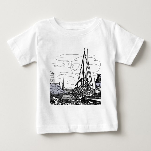 Camiseta Para Bebê barcos no mar (Frente)