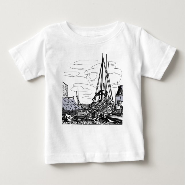 Camiseta Para Bebê barcos no mar (Frente)