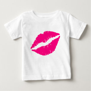 Camiseta Para Bebê Batom rosa beijando pop art