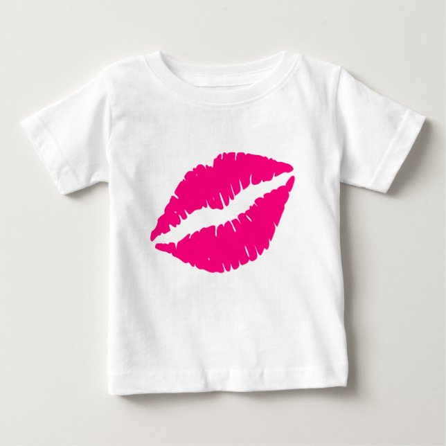 Camiseta Para Bebê Batom rosa beijando pop art (Frente)