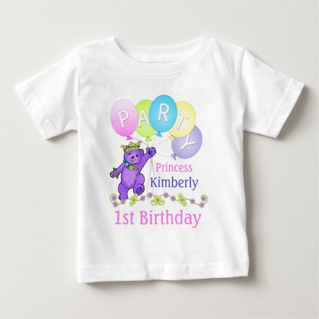 Camiseta Para Bebê Bear Princesa do Partido primeiro aniversario (Frente)