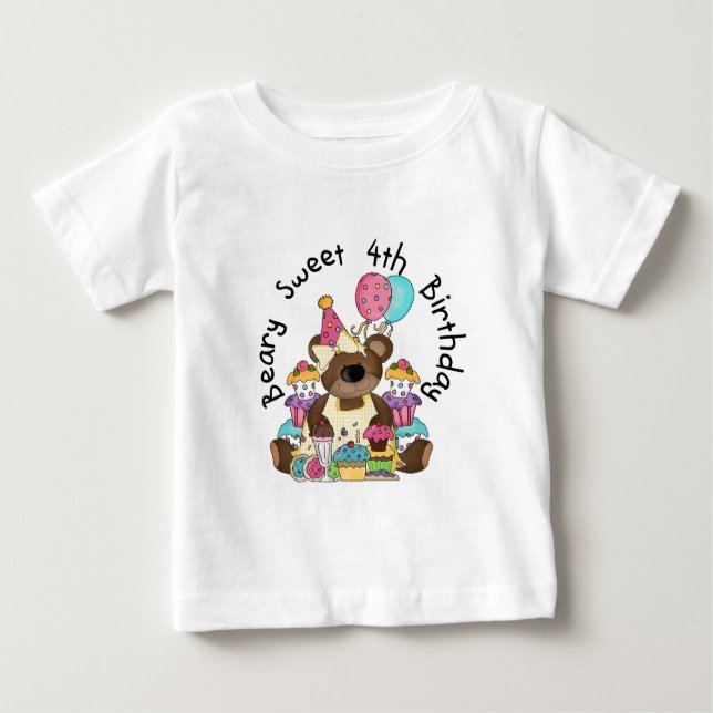 Camiseta Para Bebê Beary Sweet 4th Birthday (Frente)