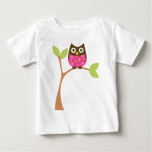 Camiseta Para Bebê Bebê-Coruja Rosa Brilhante
