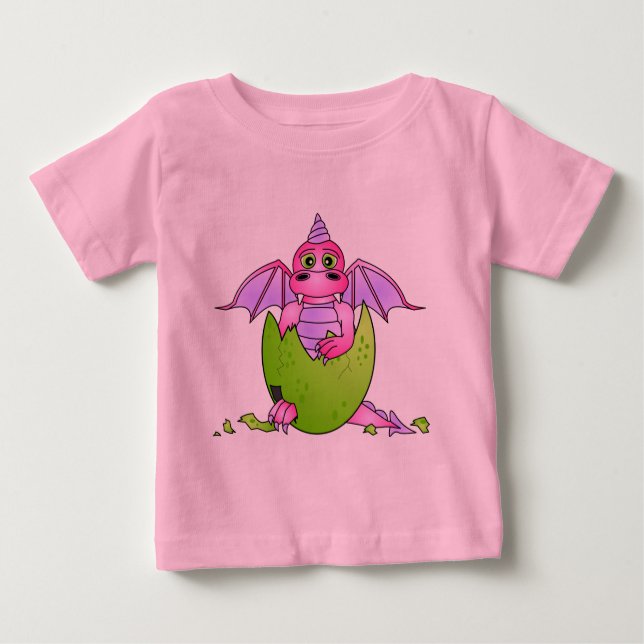 Camiseta Para Bebê Bebê de Dragão Cugado em Ovo Crachado - Rosa/Roxo (Frente)