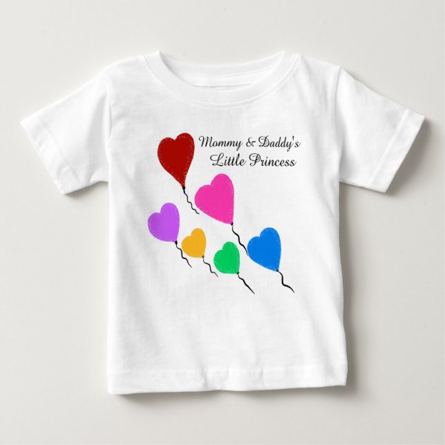 Camiseta Para Bebê Bebê Pequena Princesa Belo Coração Balões (Frente)