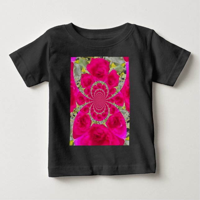 Camiseta Para Bebê Belo padrão de caleidoscópio em Rosas vermelhas (Frente)