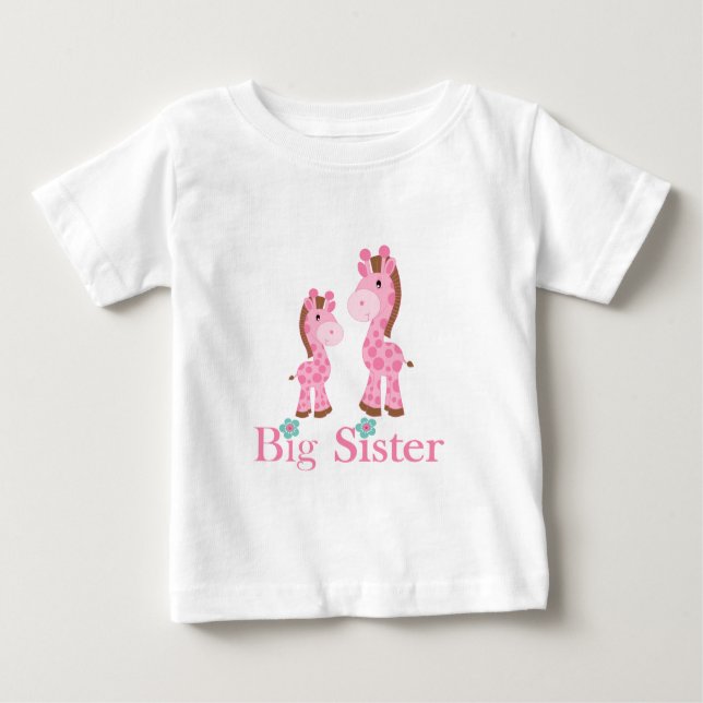 Camiseta Para Bebê Big Sister Pink e Girafas Marrons (Frente)