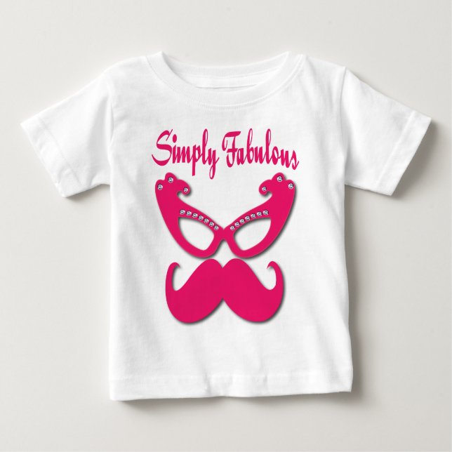 Camiseta Para Bebê Bigode rosa e óculos rosa simplesmente fabuloso (Frente)