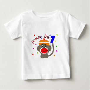Camiseta Para Bebê Birthday BOY Sock macaco de 1 ano