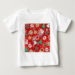 Camiseta Para Bebê Biscoitos de Natal e Flocos de Neve em Vermelho