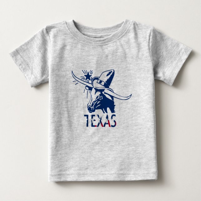 Camiseta Para Bebê Blue Longhorn Steer com Chapéu e Letras de Cowboy (Frente)