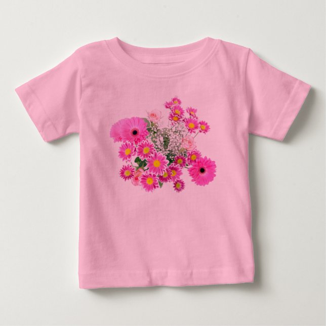 Camiseta Para Bebê Body Vestido com Tutu de Bebê Flores Rosas Bonito (Frente)