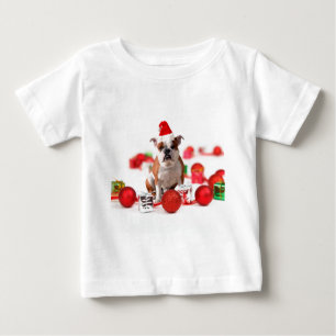 Camiseta Para Bebê Boias de Natal para Bulldog Ornamentos de Caixa Ve