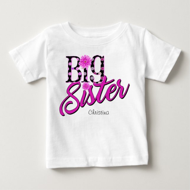 Camiseta Para Bebê Bolinhas Rosa da Irmã Grande (Frente)