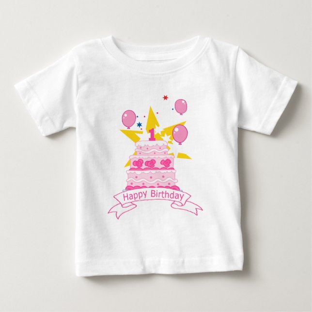 Camiseta Para Bebê Bolo de aniversário de 1 ano (Frente)