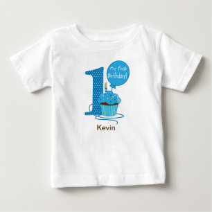 Camiseta Para Bebê Bolo de Aniversário de 1 Ano Azul