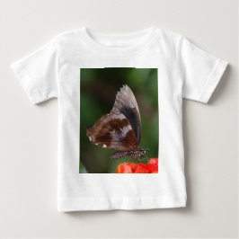 Camiseta Para Bebê Borboleta Branca e Marrom em Flor Vermelha