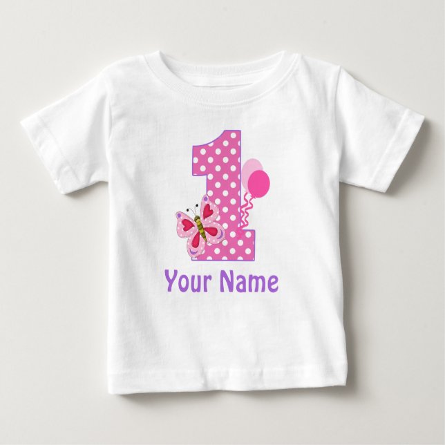 Camiseta Para Bebê Borboleta primeiro aniversario Personalizada Camis (Frente)