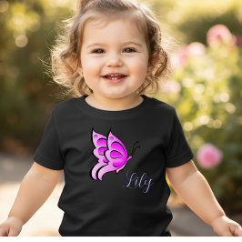 Camiseta Para Bebê borboleta rosa - o nome do seu bebê