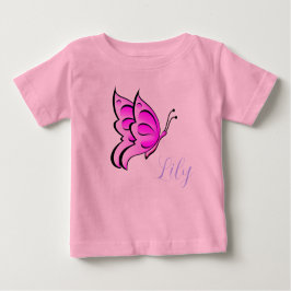 Camiseta Para Bebê borboleta rosa - seu nome de bebê