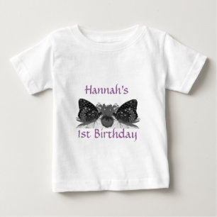 Camiseta Para Bebê Borboletas e margaridas personalizáveis