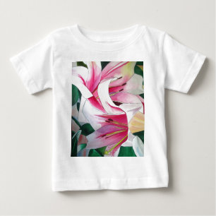 Camiseta Para Bebê Branca e cor-de-rosa, flor líbia