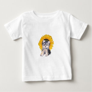 Camiseta Para Bebê Cachorro e girassol lindos do Yorkshire