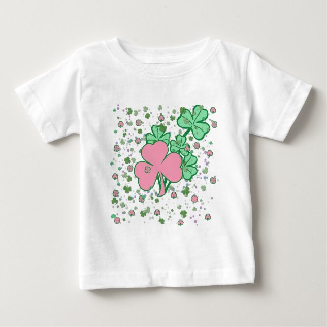 Camiseta Para Bebê Camarões rosa e verde (Frente)