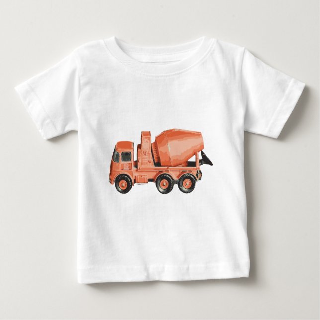 Camiseta Para Bebê Caminhão de Brinquedos de Cimento Laranja Concreto (Frente)