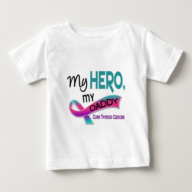 Camiseta Para Bebê Cancer de tiróide MEU HERÓI MEU PAI 42 (Frente)