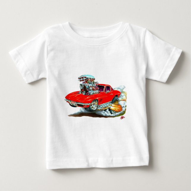 Camiseta Para Bebê Carro 1966-67 do vermelho de Corveta (Frente)