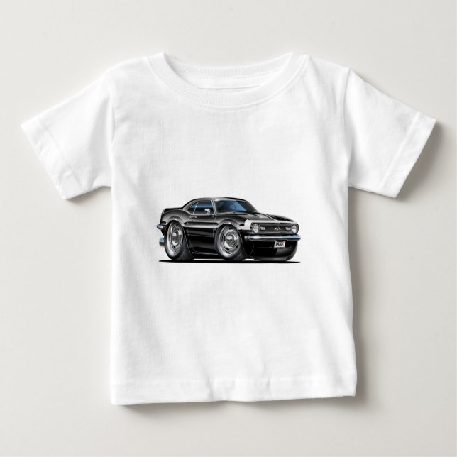 Camiseta Para Bebê Carro 1968 Preto-Branco de Camaro (Frente)
