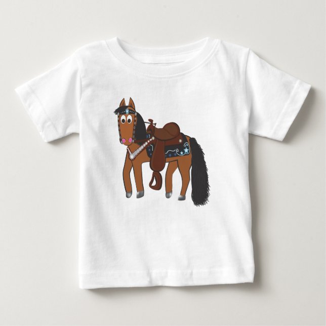 Camiseta Para Bebê Cartoon Bonito Cavalo Ocidental (Frente)