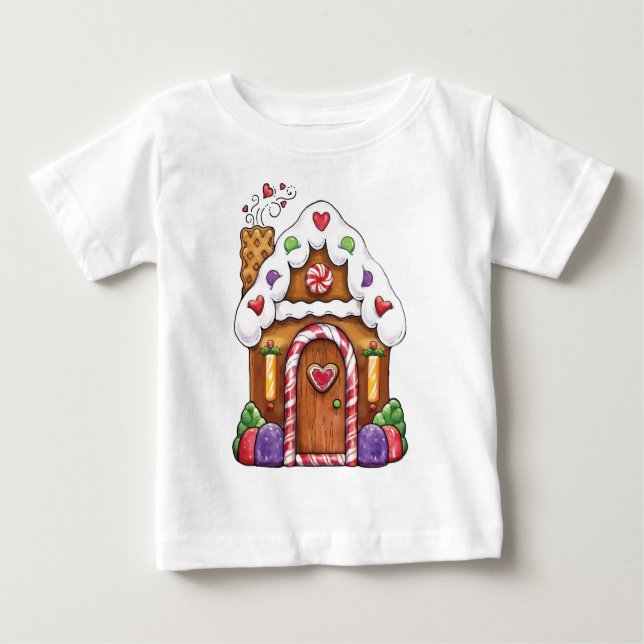 Camiseta Para Bebê Casa do biscoito do pão-de-espécie (Frente)