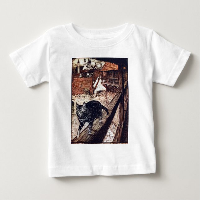 Camiseta Para Bebê Castelo Gato Rackham Ilustração (Frente)
