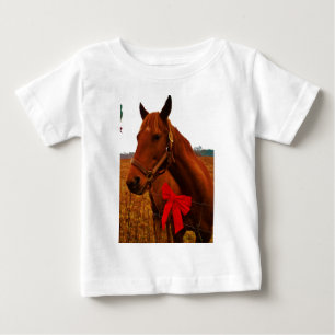 Camiseta Para Bebê Cavalo com Laço Vermelho