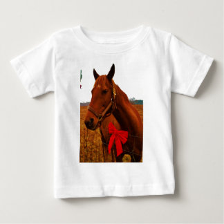 Camiseta Para Bebê Cavalo com Laço Vermelho