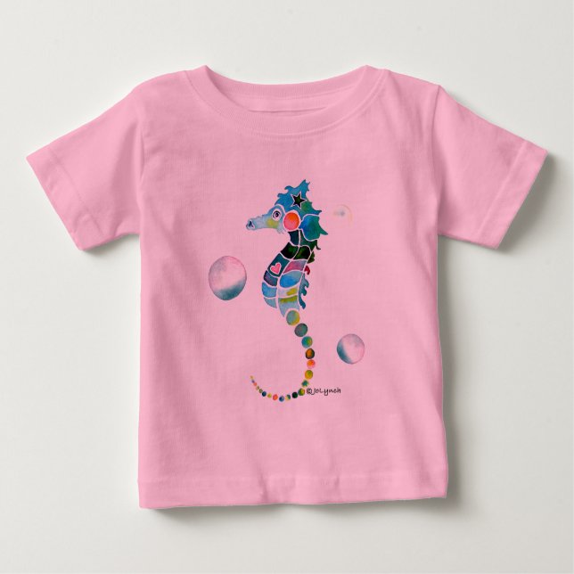 Camiseta Para Bebê Cavalo de mar com bolhas (Frente)