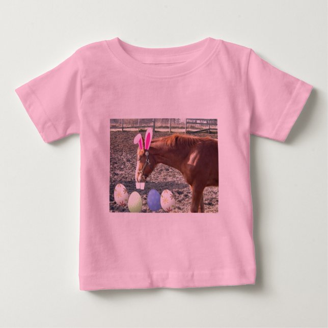Camiseta Para Bebê Cavalos de castanha de páscoa (Frente)