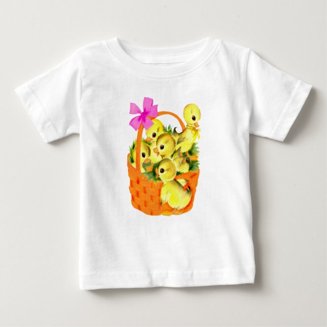 Camiseta Para Bebê Cesta de Pintinhos para bebês (Frente)