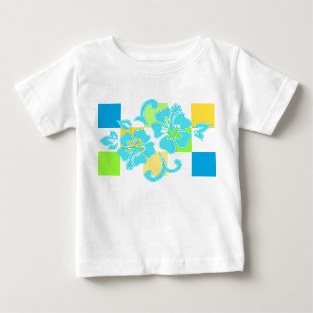 Camiseta Para Bebê Checkerboard Hibiscus Hawaiian Floral (Frente)