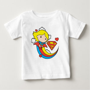 Camiseta Para Bebê Chibi Supergirl Flying Rainbow