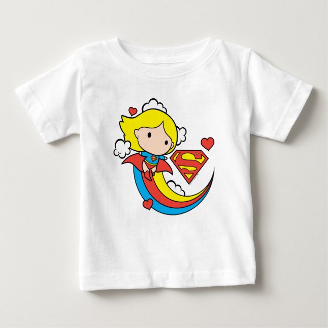 Camiseta Para Bebê Chibi Supergirl Flying Rainbow (Frente)