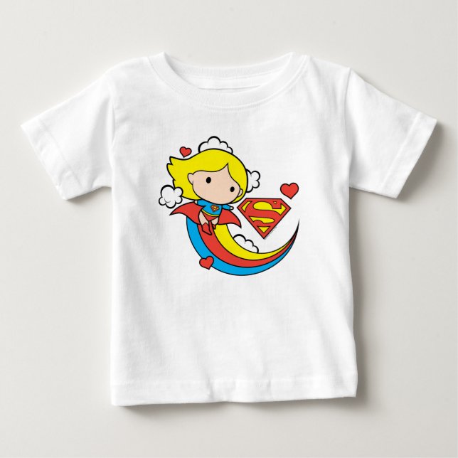 Camiseta Para Bebê Chibi Supergirl Flying Rainbow (Frente)