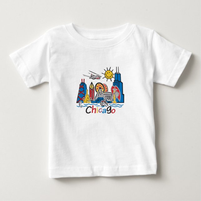 Camiseta Para Bebê Chicago Kids Skyline (Frente)