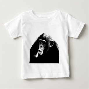 Camiseta Para Bebê Chimpanzé Branco Preto