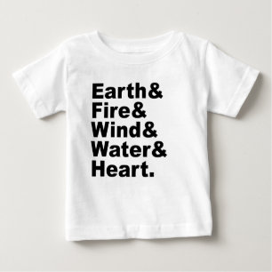 Camiseta Para Bebê Cinco Elementos   Terra Fogo Vento Água & Coração