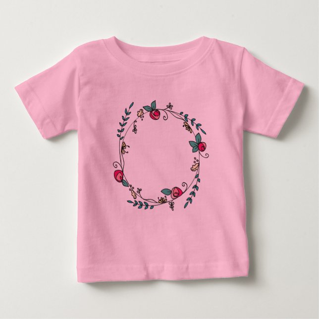 Camiseta Para Bebê Círculo de Rosebuds em Tutu Rosa (Frente)